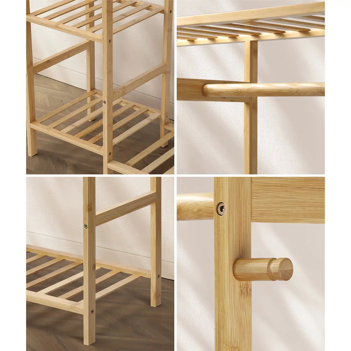 Bamboo Portable Wardrobe Hanging Clothes Rack and Storage Organizer