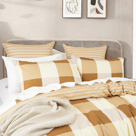 300TC 100% Cotton Reversible Prague Checks Quilt Cover Set by Renee Taylor