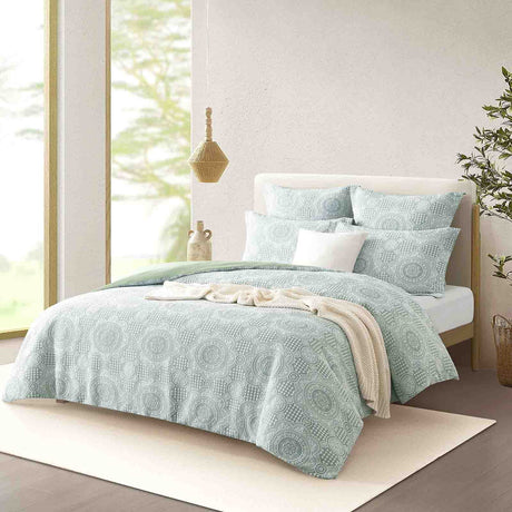 Bohemia 300TC Cotton Blend Jacquard Woven Quilt Cover Set by Renee Taylor in Sage