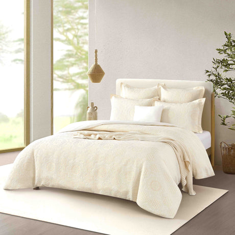 Marlene 300TC Cotton Blend Jacquard Woven Quilt Cover Set by Renee Taylor in Beige