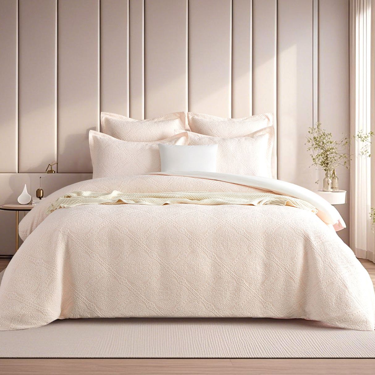 Blanca 300TC Cotton Blend Jacquard Woven Quilt Cover Set by Renee Taylor in Blush