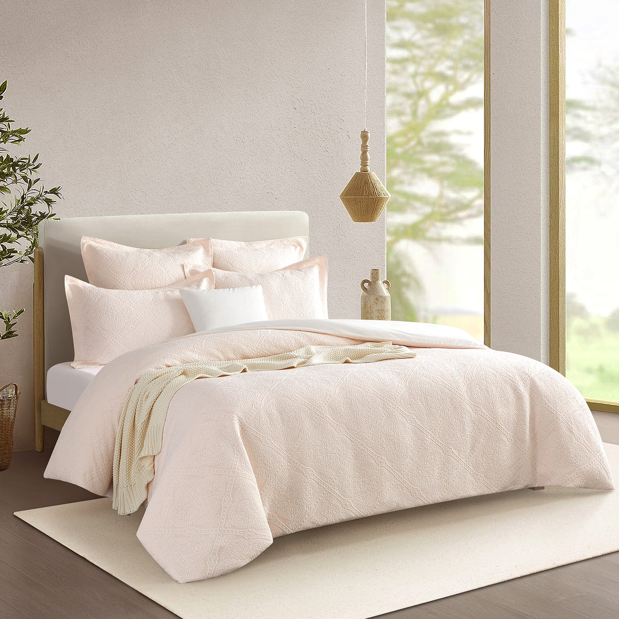 Blanca 300TC Cotton Blend Jacquard Woven Quilt Cover Set by Renee Taylor in Blush