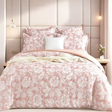 Roselia 300TC Cotton Blend Jacquard Woven Quilt Cover Set by Renee Taylor in Blush