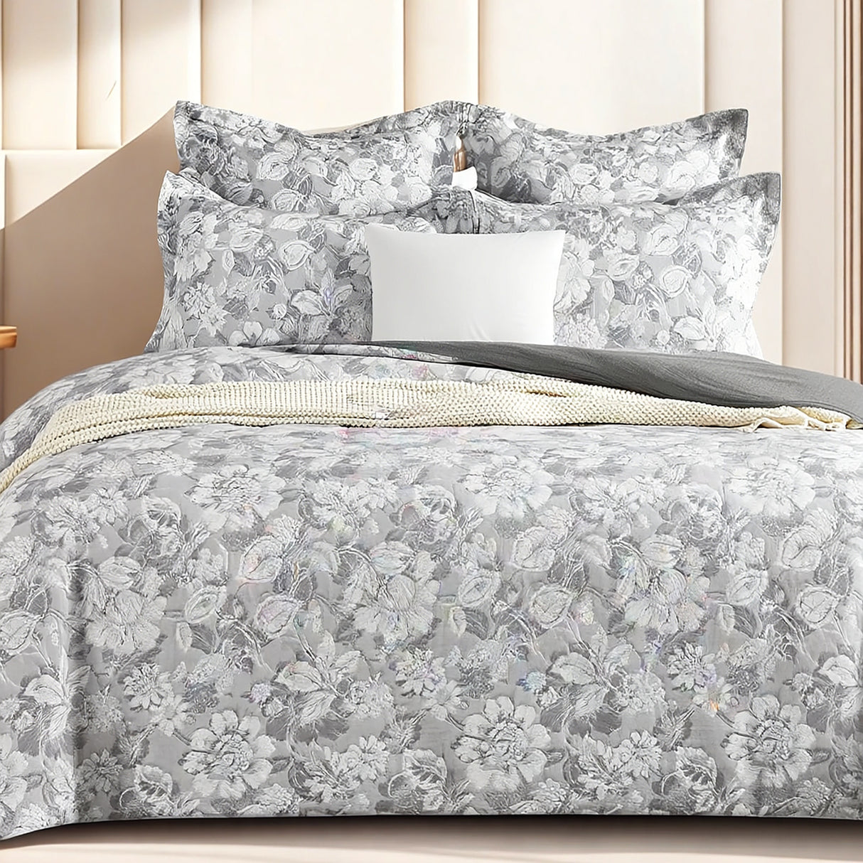 Lubela 300TC Cotton Blend Jacquard Woven Quilt Cover Set by Renee Taylor in Light Charcoal