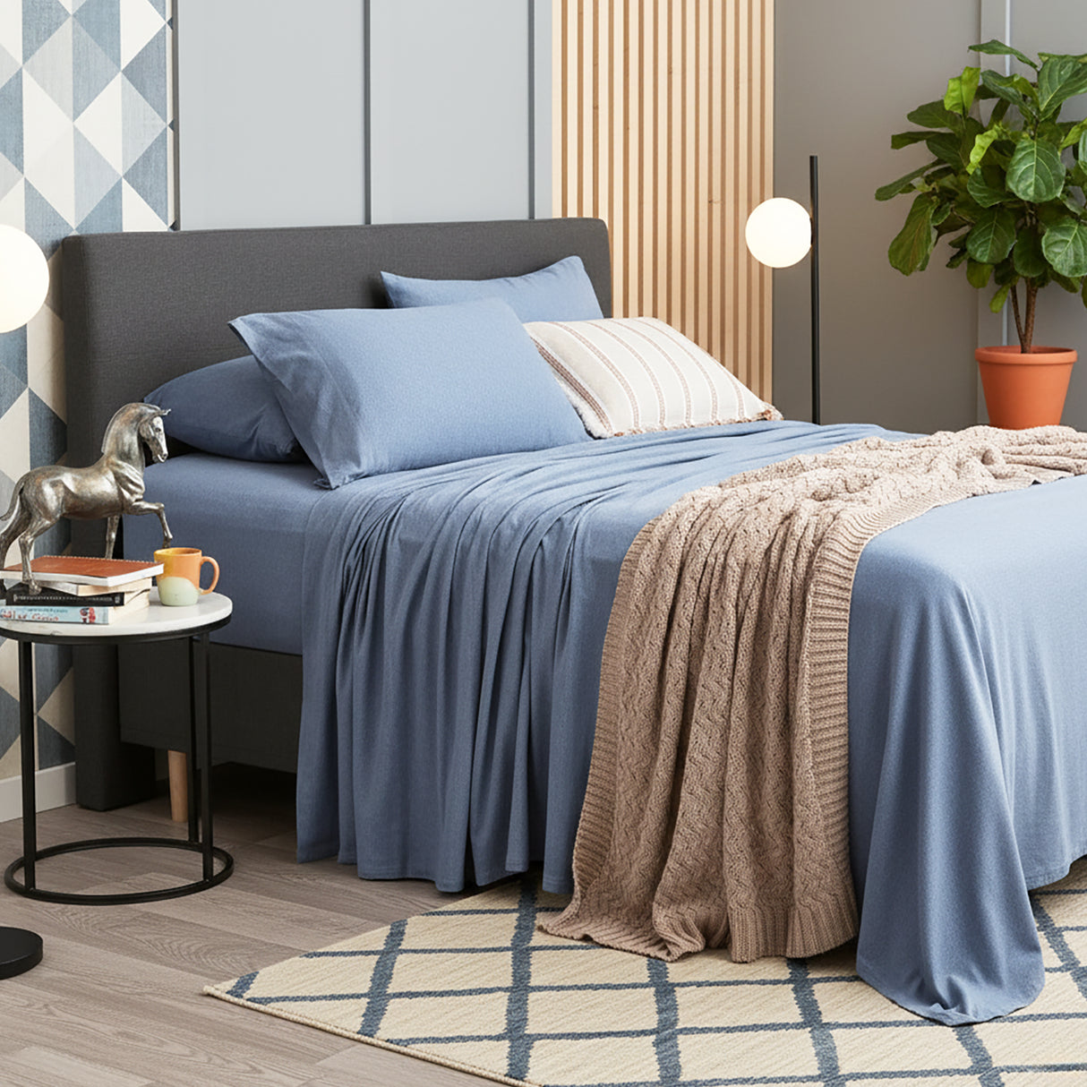 Luxiore 100% Organic Cotton Melange Soft Jersey Sheet Set by Renee Taylor | Breathable Eco Cotton Sheets Wrinkle Free