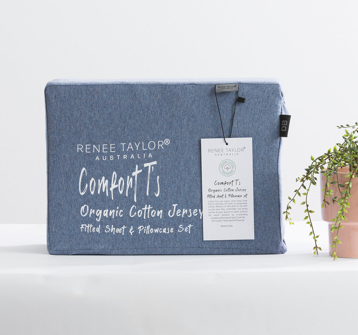 Luxiore 100% Organic Cotton Melange Jersey Fitted Sheet Combo Set by Renee Taylor | Breathable Eco Cotton Wrinkle Free Sheets