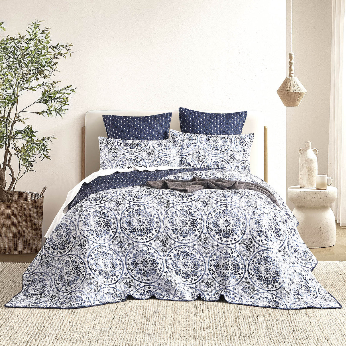 Amore 3pc Quilted Reversible Coverlet Set by Renee Taylor | Two Sided Modern Light Coverlet