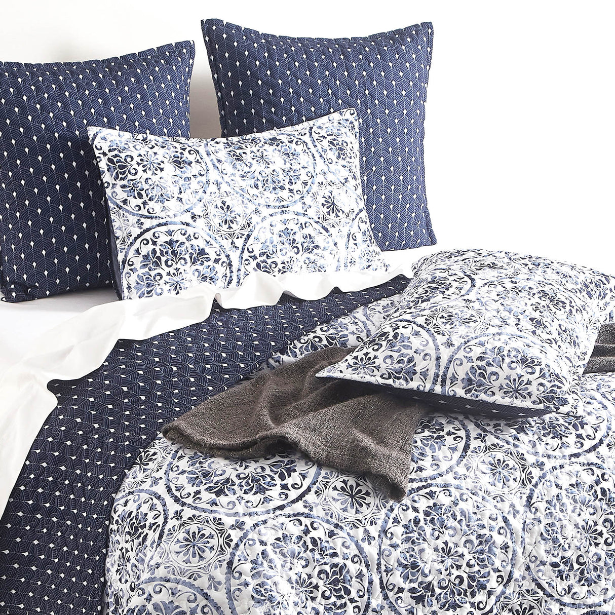 Amore 3pc Quilted Reversible Coverlet Set by Renee Taylor | Two Sided Modern Light Coverlet