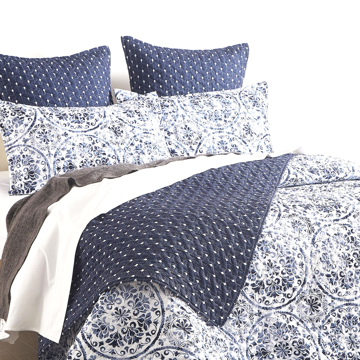 Amore 3pc Quilted Reversible Coverlet Set by Renee Taylor | Two Sided Modern Light Coverlet