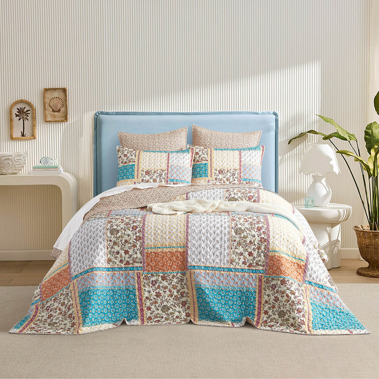 Patchelo 3pc Quilted Reversible Coverlet Set by Renee Taylor | Two Sided Modern Light Coverlet