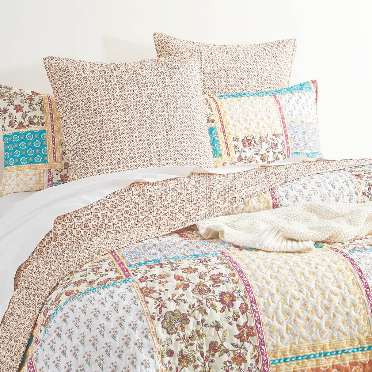 Patchelo 3pc Quilted Reversible Coverlet Set by Renee Taylor | Two Sided Modern Light Coverlet