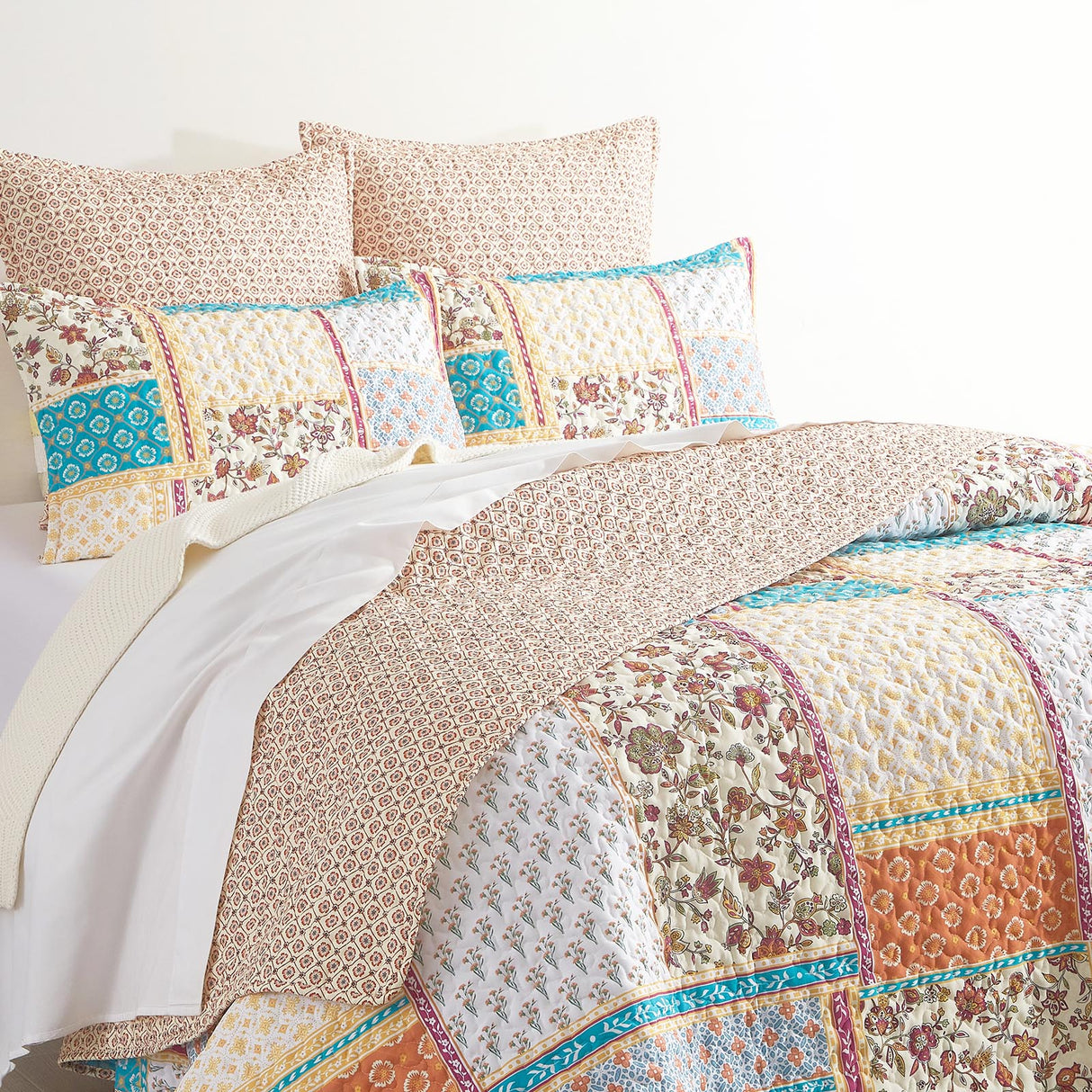 Patchelo 3pc Quilted Reversible Coverlet Set by Renee Taylor | Two Sided Modern Light Coverlet