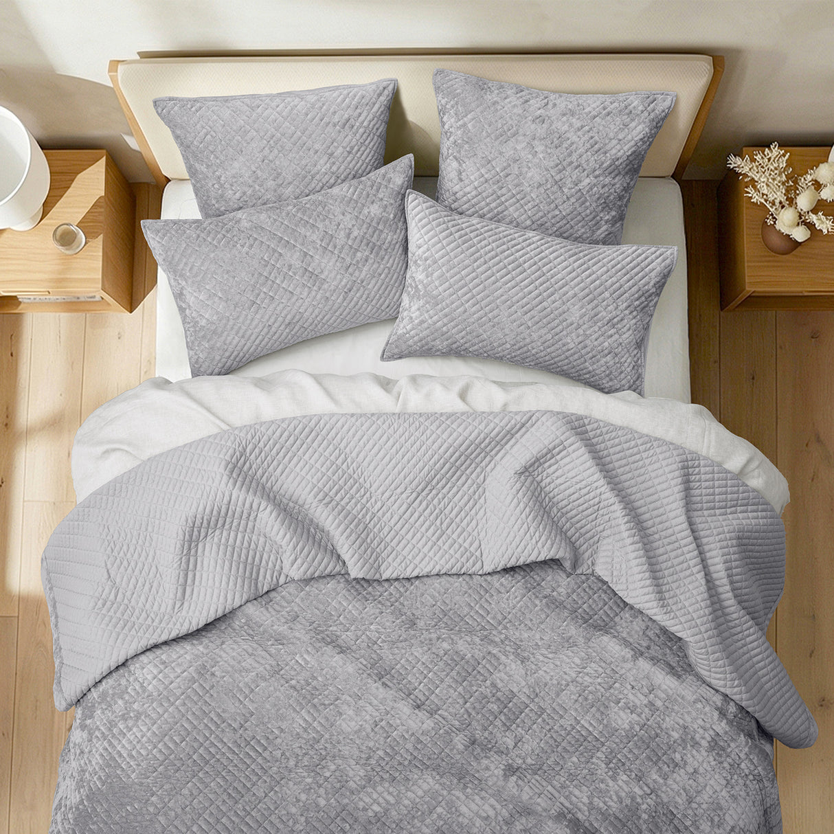 Sierra Soft Velvet Plush 3pc Coverlet Set by Renee Taylor | Cross Stitch Patten 100% Cotton Reverse Side