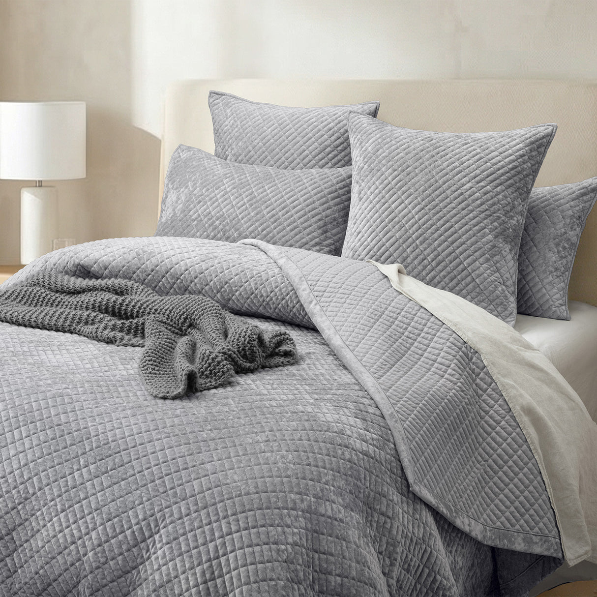Sierra Soft Velvet Plush 3pc Coverlet Set by Renee Taylor | Cross Stitch Patten 100% Cotton Reverse Side