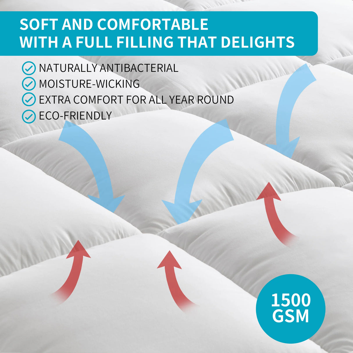 Luxiore Airmax 1500GSM Bamboo Mattress Topper | Cooling Soft 10cm Luxury Plush Topper