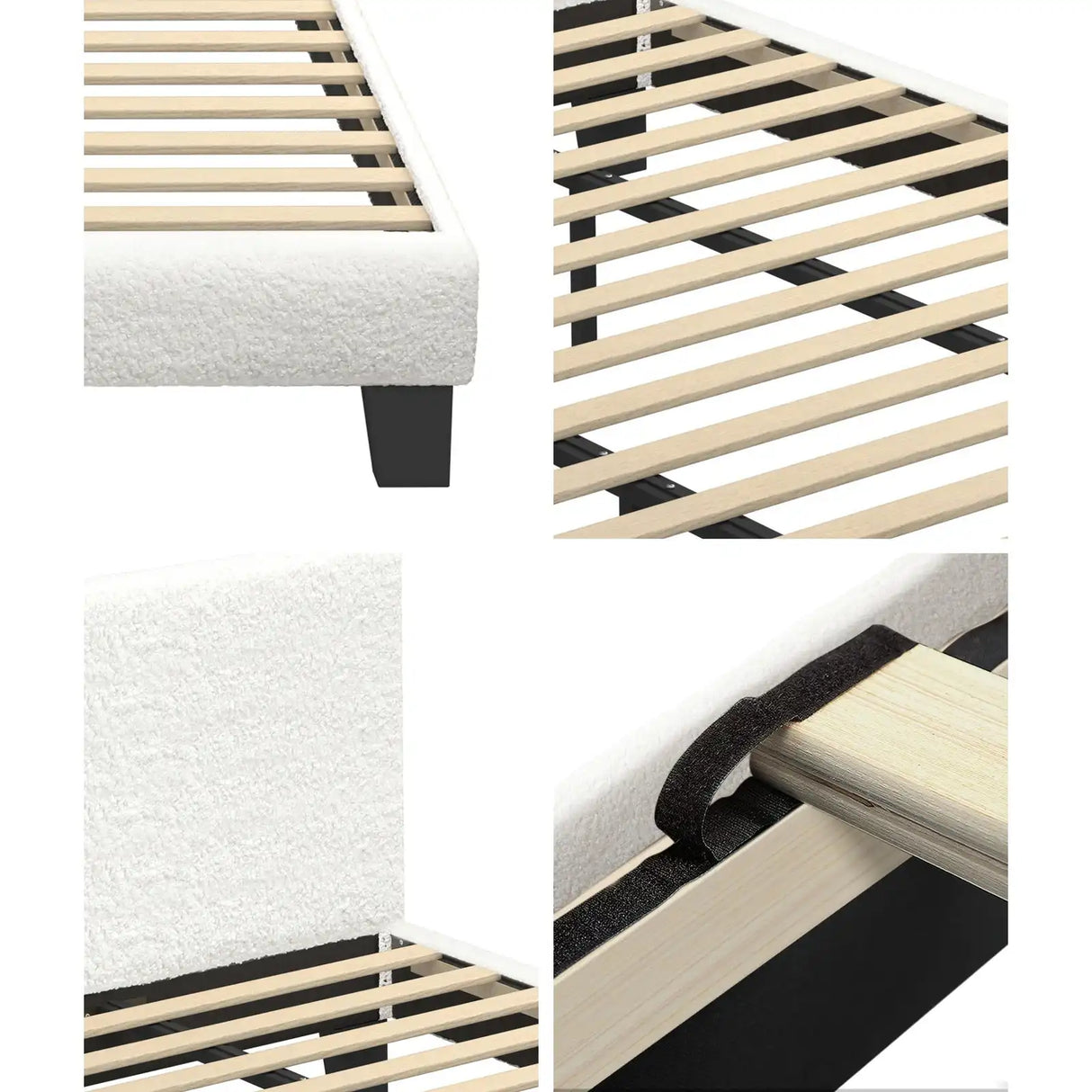 Teddy Soft Boucle Fabric White Bed | Modern Cushioned Touch White Upholstered Boucle Bed Frame