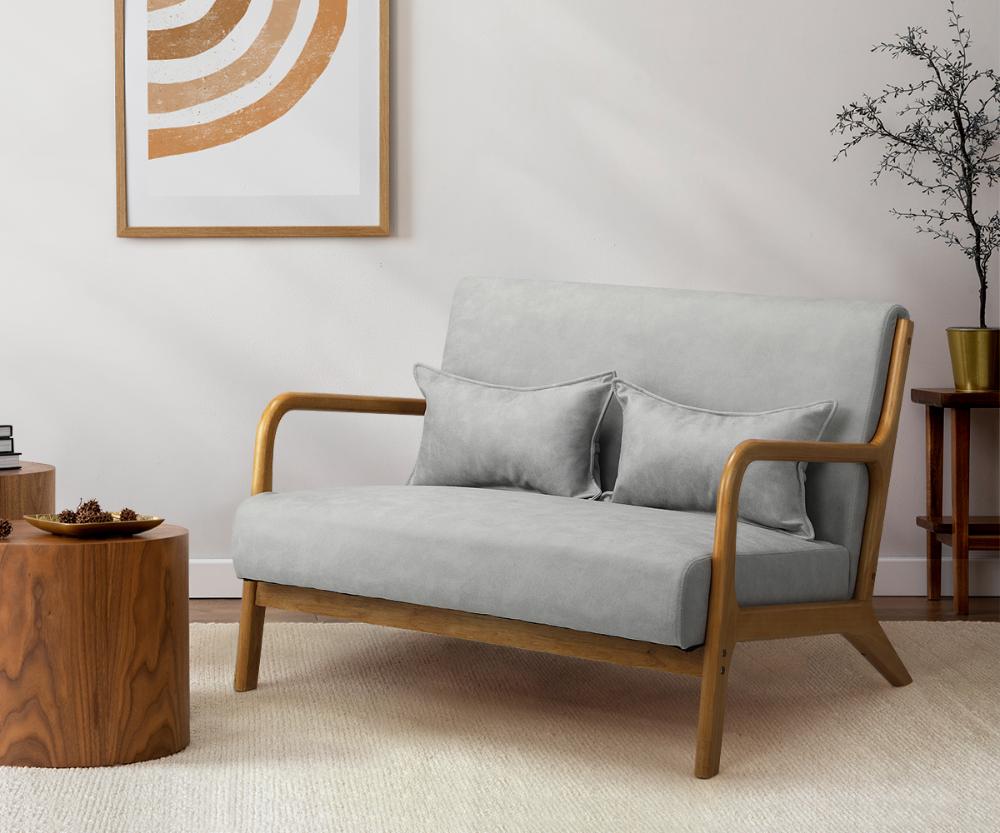 Teramo 2 Seater Accent Couch Lounge Chair | Modern Fabric and Wood Designer Armchair & 2 Bonus Cushions