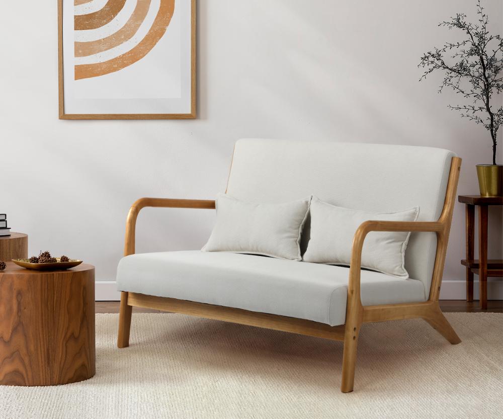 Teramo 2 Seater Accent Couch Lounge Chair | Modern Fabric and Wood Designer Armchair & 2 Bonus Cushions