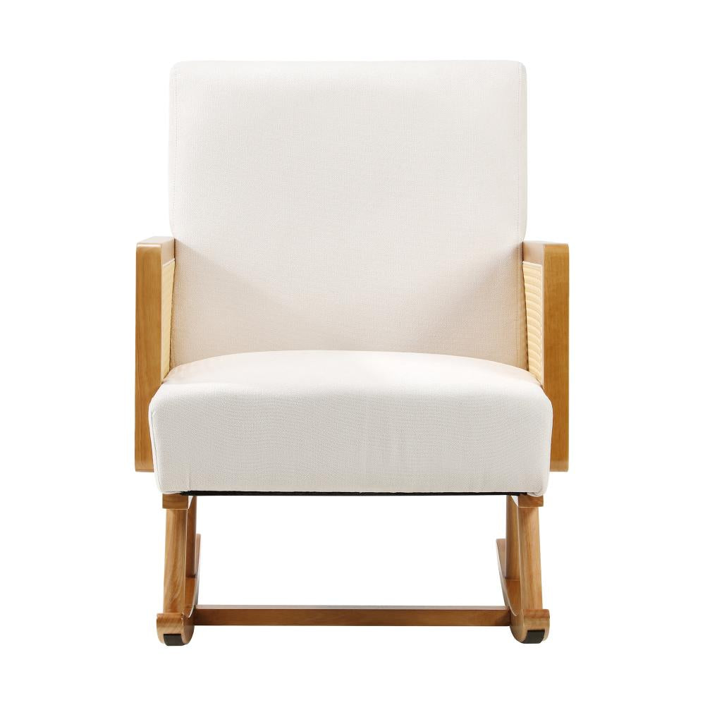 Allepo Super Comfort Linen Rocking Chair | Rattan Wooden Nursing Rocking Armchair
