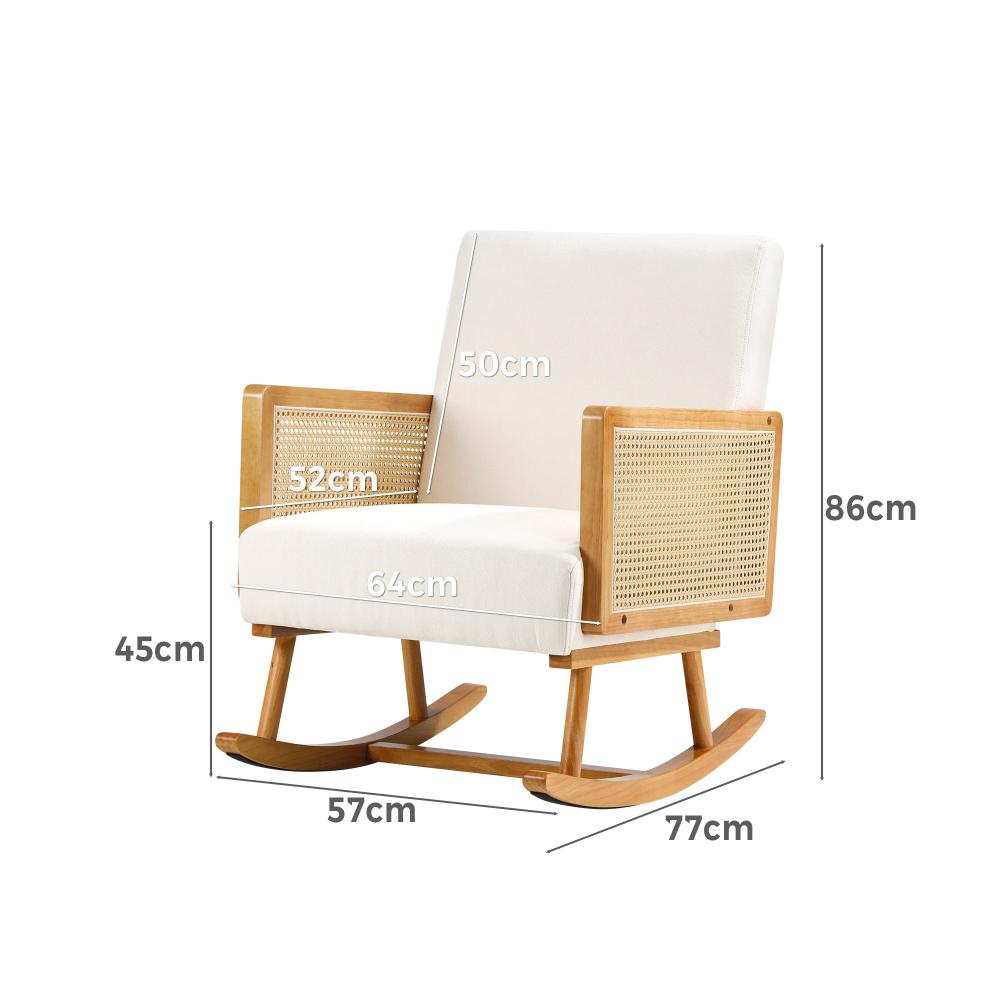 Allepo Super Comfort Linen Rocking Chair | Rattan Wooden Nursing Rocking Armchair