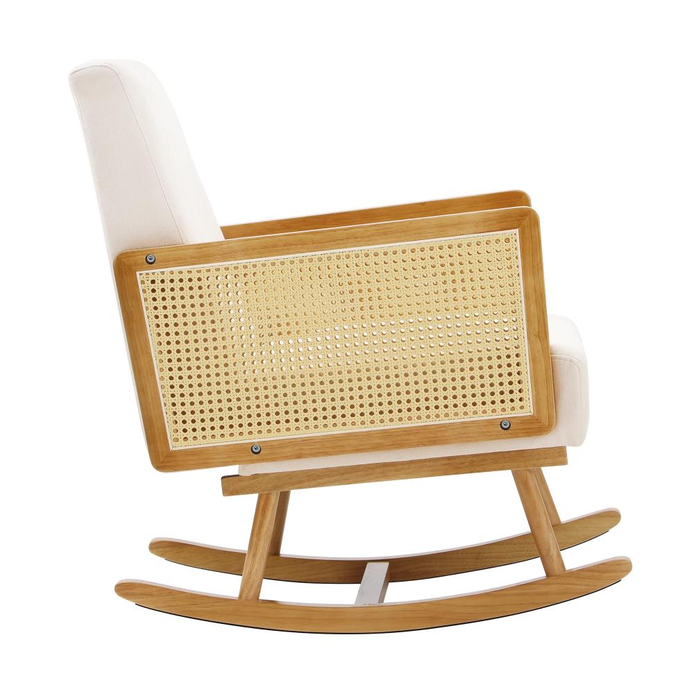 Allepo Super Comfort Linen Rocking Chair | Rattan Wooden Nursing Rocking Armchair