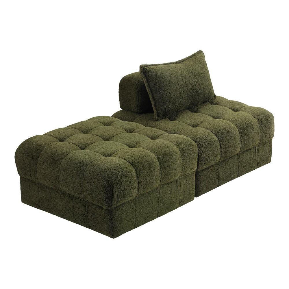 Valore Verde Modular Sofa Lounge Set | Adjustable Armless Boucle Green Fabric Sofa Modular Lounge