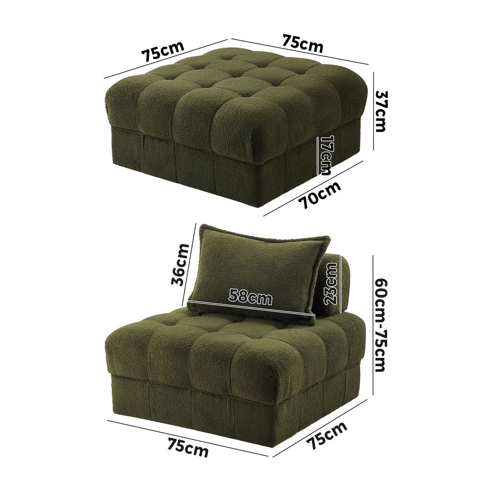 Valore Verde Modular Sofa Lounge Set | Adjustable Armless Boucle Green Fabric Sofa Modular Lounge