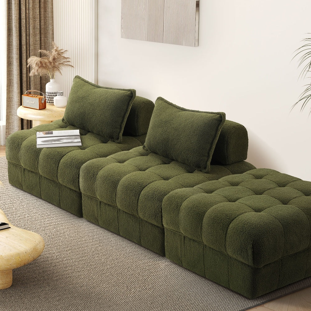 Valore Verde Modular Sofa Lounge Set | Adjustable Armless Boucle Green Fabric Sofa Modular Lounge
