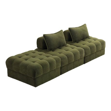 Valore Verde Modular Sofa Lounge Set | Adjustable Armless Boucle Green Fabric Sofa Modular Lounge