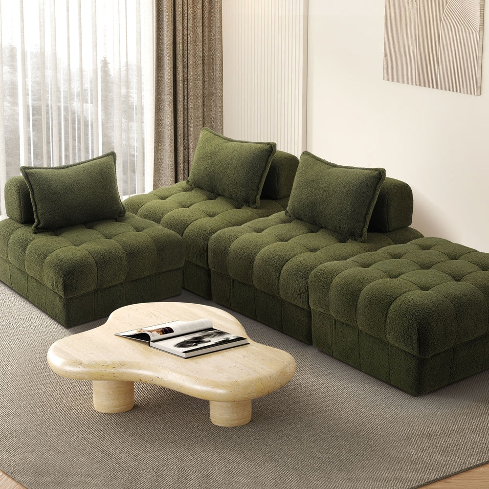 Valore Verde Modular Sofa Lounge Set | Adjustable Armless Boucle Green Fabric Sofa Modular Lounge
