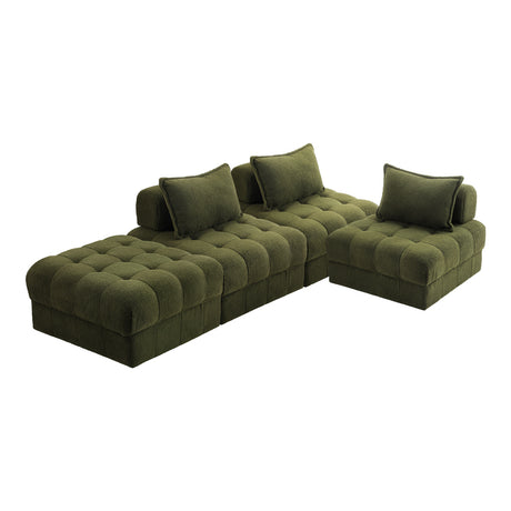 Valore Verde Modular Sofa Lounge Set | Adjustable Armless Boucle Green Fabric Sofa Modular Lounge