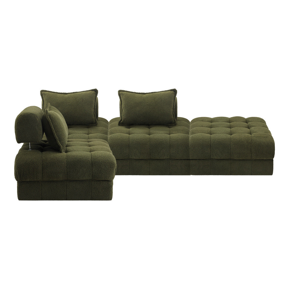 Valore Verde Modular Sofa Lounge Set | Adjustable Armless Boucle Green Fabric Sofa Modular Lounge