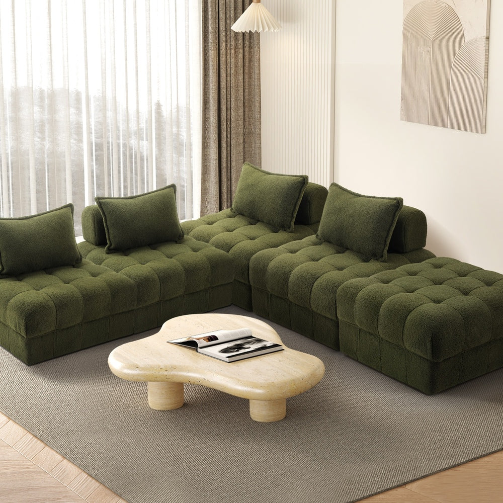 Valore Verde Modular Sofa Lounge Set | Adjustable Armless Boucle Green Fabric Sofa Modular Lounge