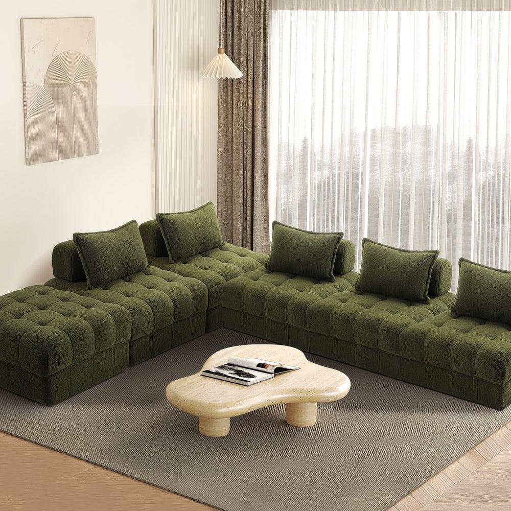 Valore Verde Modular Sofa Lounge Set | Adjustable Armless Boucle Green Fabric Sofa Modular Lounge