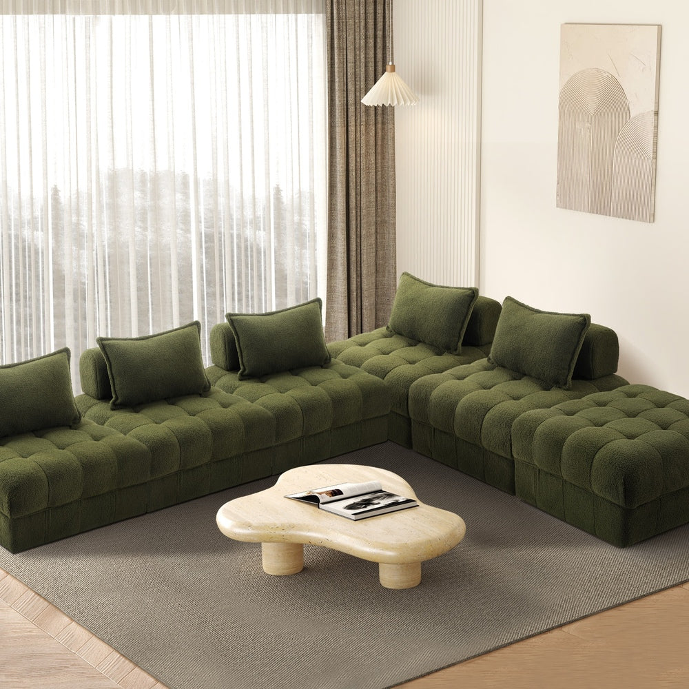 Valore Verde Modular Sofa Lounge Set | Adjustable Armless Boucle Green Fabric Sofa Modular Lounge