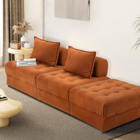 Valore Velvet Braune Modular Sofa Lounge Set | Adjustable Armless Velvet Fabric Brown Sofa Modular Lounge