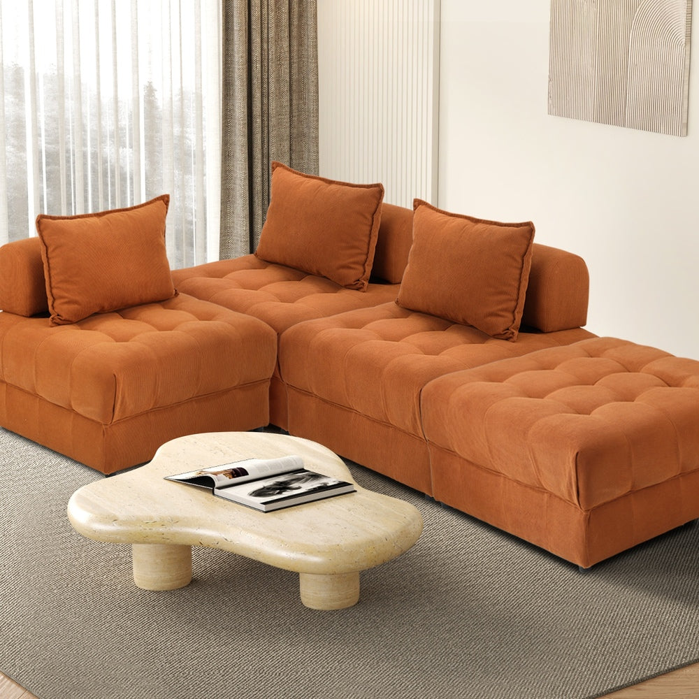 Valore Velvet Braune Modular Sofa Lounge Set | Adjustable Armless Velvet Fabric Brown Sofa Modular Lounge