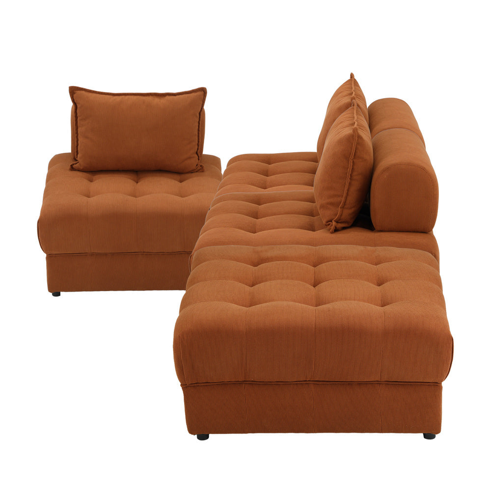 Valore Velvet Braune Modular Sofa Lounge Set | Adjustable Armless Velvet Fabric Brown Sofa Modular Lounge
