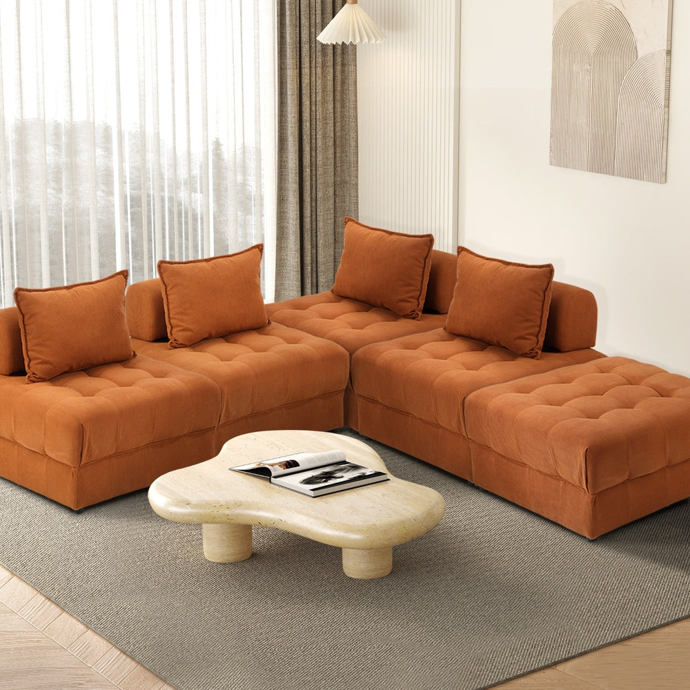 Valore Velvet Braune Modular Sofa Lounge Set | Adjustable Armless Velvet Fabric Brown Sofa Modular Lounge