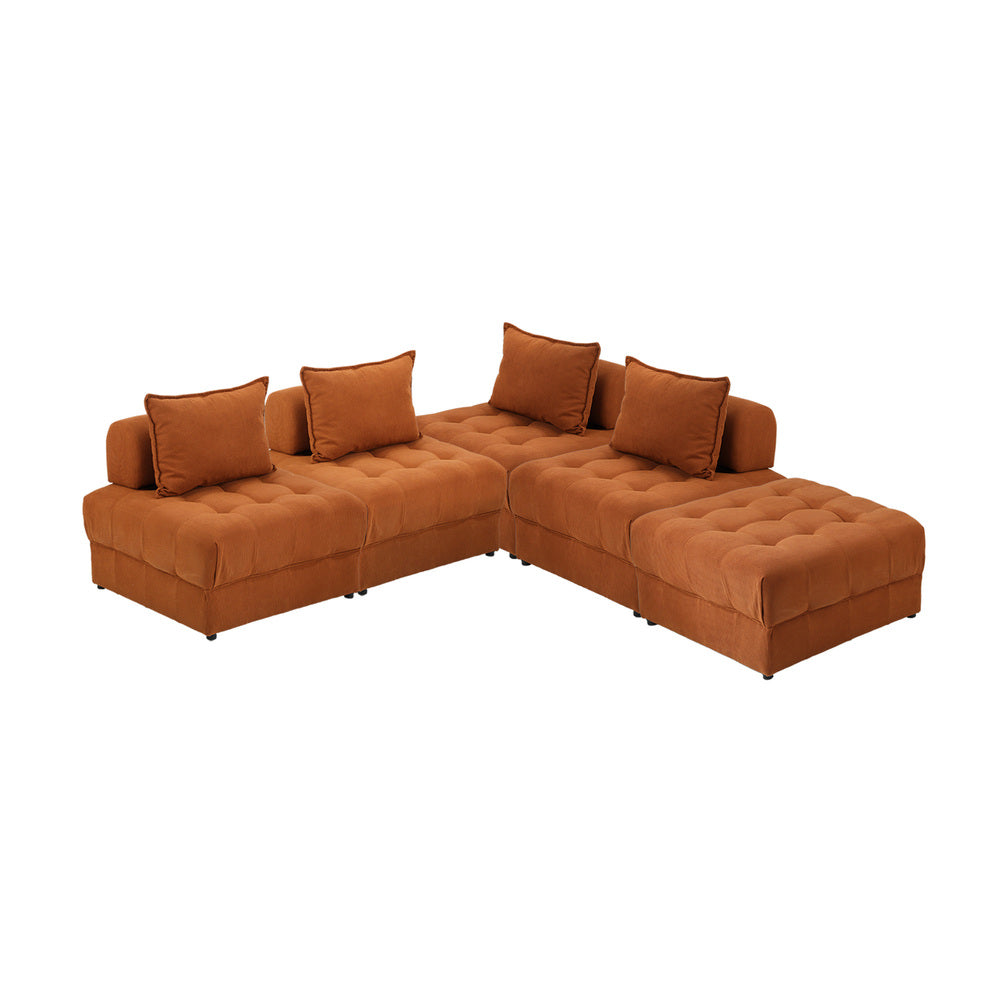 Valore Velvet Braune Modular Sofa Lounge Set | Adjustable Armless Velvet Fabric Brown Sofa Modular Lounge