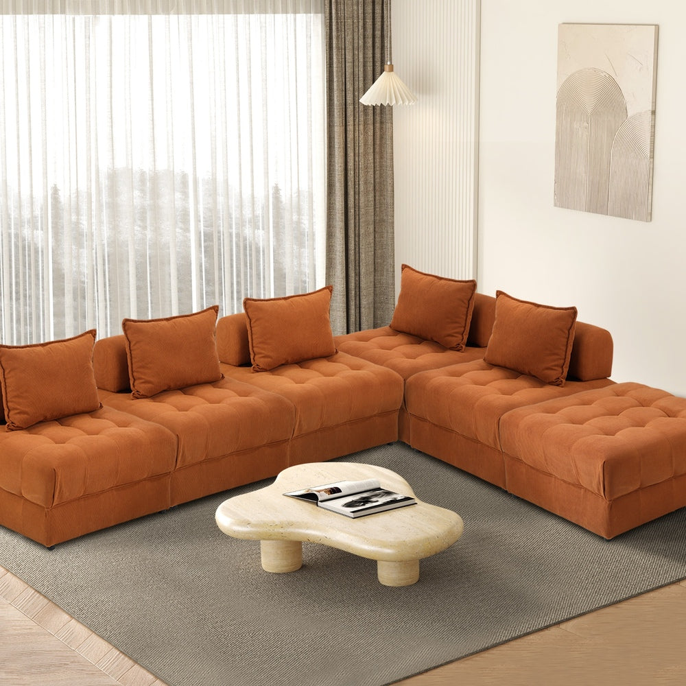 Valore Velvet Braune Modular Sofa Lounge Set | Adjustable Armless Velvet Fabric Brown Sofa Modular Lounge