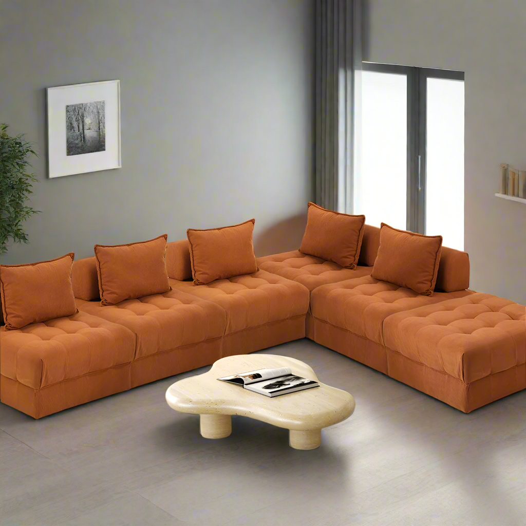 Valore Velvet Braune Modular Sofa Lounge Set | Adjustable Armless Velvet Fabric Brown Sofa Modular Lounge