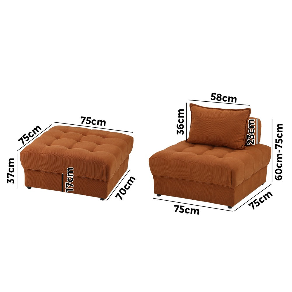 Valore Velvet Braune Modular Sofa Lounge Set | Adjustable Armless Velvet Fabric Brown Sofa Modular Lounge