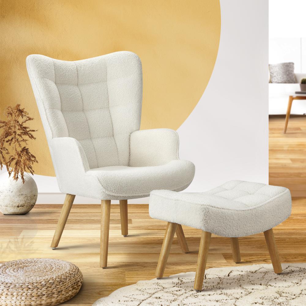 Sierra Fabric Lounge Chair And Ottoman Stool Set | Premium Upholstered Soft Armchair and Ottoman