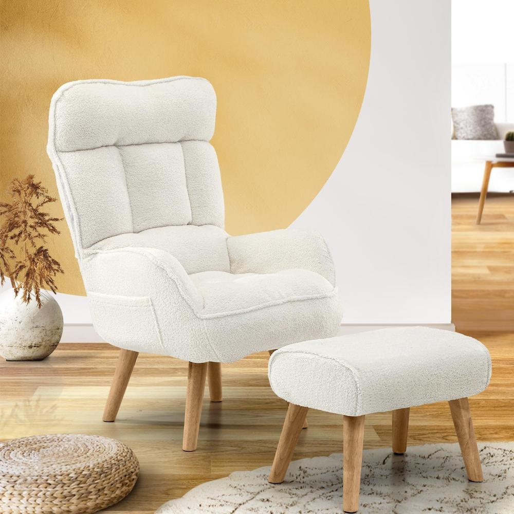 Lana Fabric Lounge Chair And Ottoman Stool | Swivel Seat Recline Extra Soft Armchair and Ottoman Set