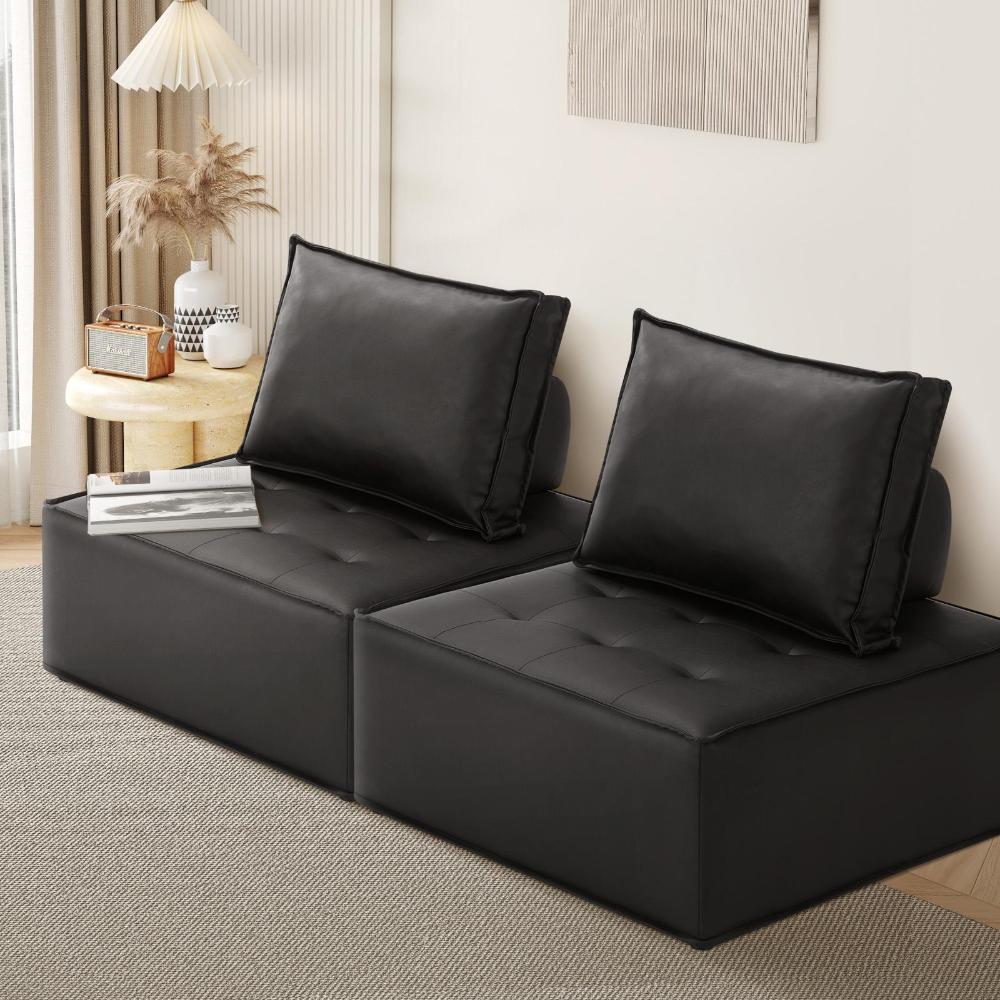 Natuzzo Verstaile Modular Sofa Lounge Set | Adjustable Armless Boucle Fabric Sofa | PU Leather Modular Lounge