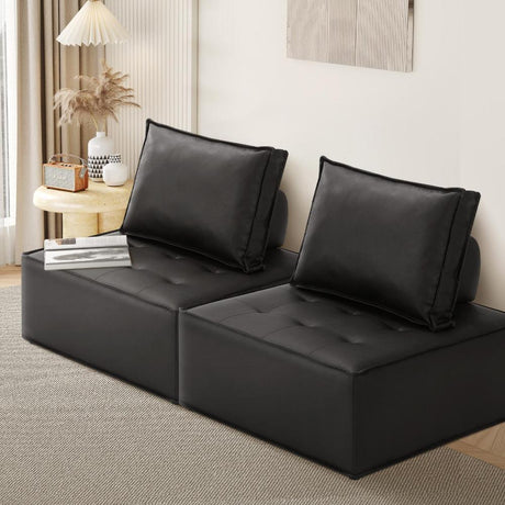 Natuzzo Verstaile Modular Sofa Lounge Set | Adjustable Armless Boucle Fabric Sofa | PU Leather Modular Lounge