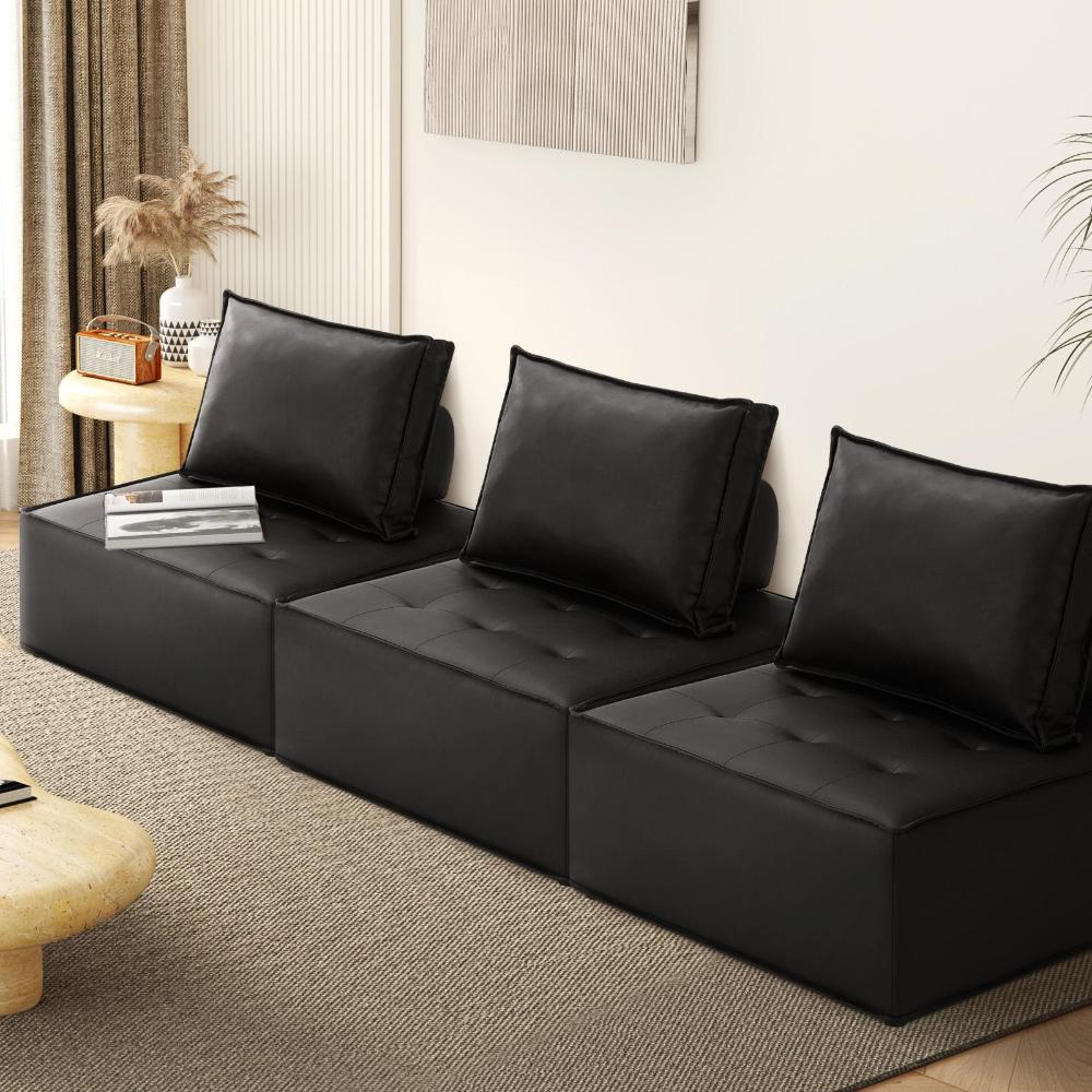 Natuzzo Verstaile Modular Sofa Lounge Set | Adjustable Armless Boucle Fabric Sofa | PU Leather Modular Lounge