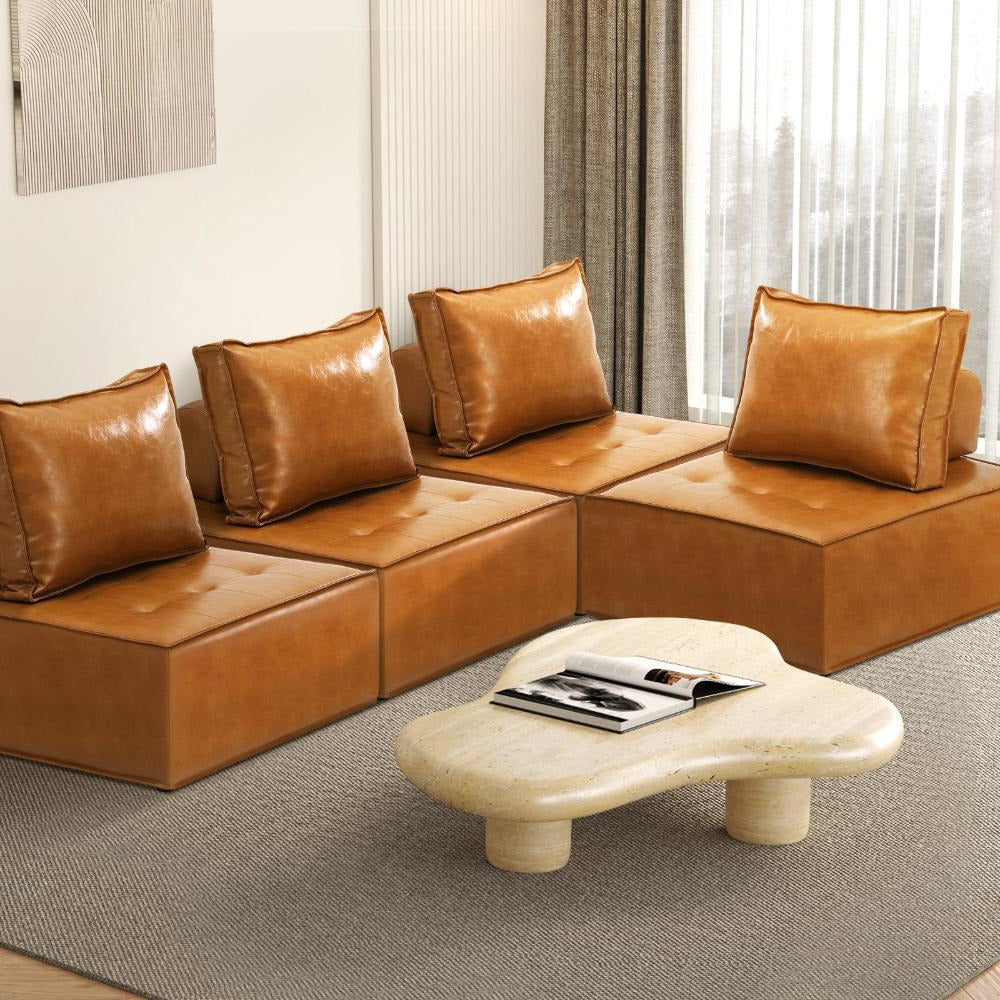 Natuzzo Verstaile Modular Sofa Lounge Set | Adjustable Armless Boucle Fabric Sofa | PU Leather Modular Lounge