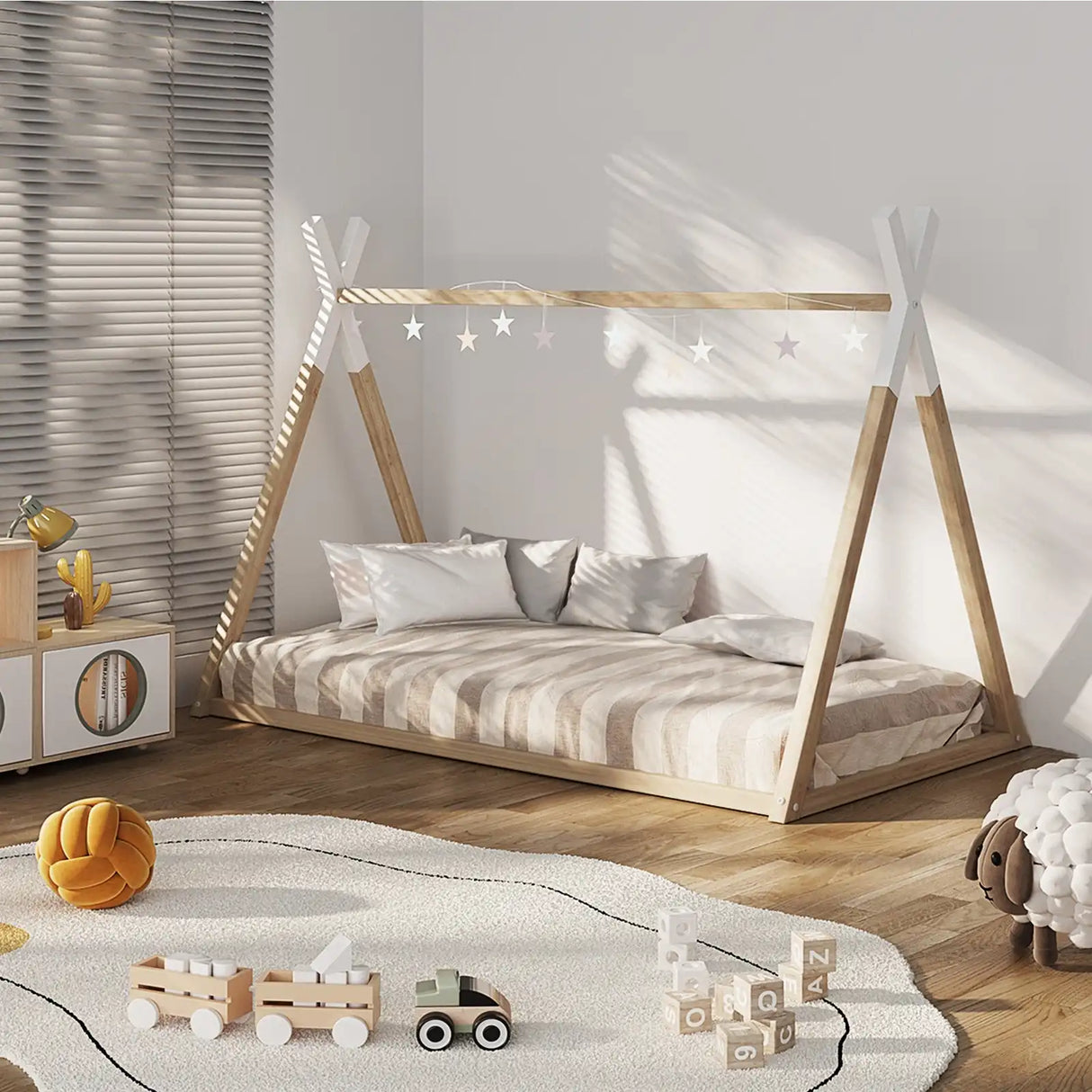 Scandi Wooden Kids House or Teepee Bed in Single Size | Novelty Kids Beds | Wooden Childrens Beds